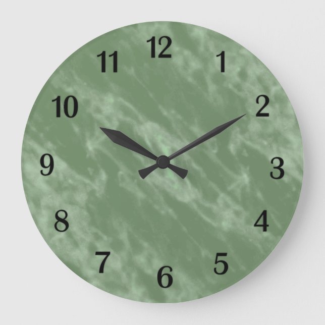 Grüne Marmor Schwarze Zahlen aussehen Große Wanduhr (Vorderseite)