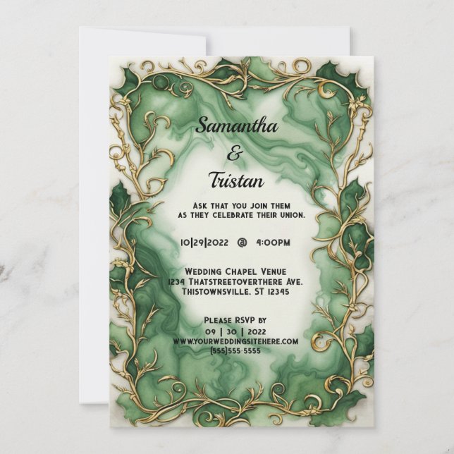 Grüne Marmorbäder Wasserfarben Ivy Trim Elegante H Einladung (Vorderseite)