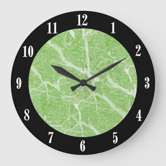 Grüne Marmordrucke und schwarze, moderne Wall-Uhr Große Wanduhr (Vorderseite)