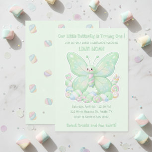 Grüne Marshmallow Schmetterling Kindergeburtstag Einladung