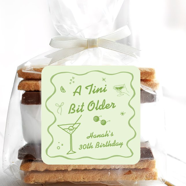 Grüne Martini-Geburtstagsparty Quadratischer Aufkleber (Von Creator hochgeladen)