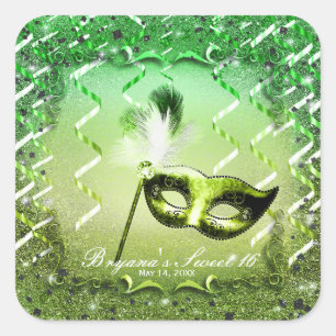 Grüne Maske für eleganten Maskenball Quadratischer Aufkleber