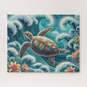 Grüne Meereswelle mit Schildkröte Puzzle