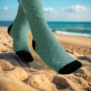 Grüne Meerjungfische Muster Monogram Socken