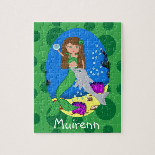 Grüne Meerjungfrau mit Dolphin Puzzle (Vertikal)