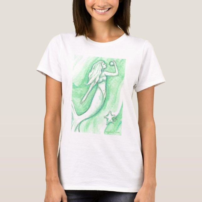 Grüne Meerjungfrau mit Perlen-und Starfish-Shirt T-Shirt (Vorderseite)