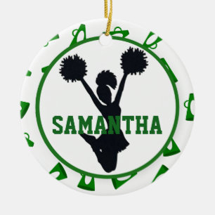 Grüne Megaphone und Cheerleader personalisiert Keramik Ornament