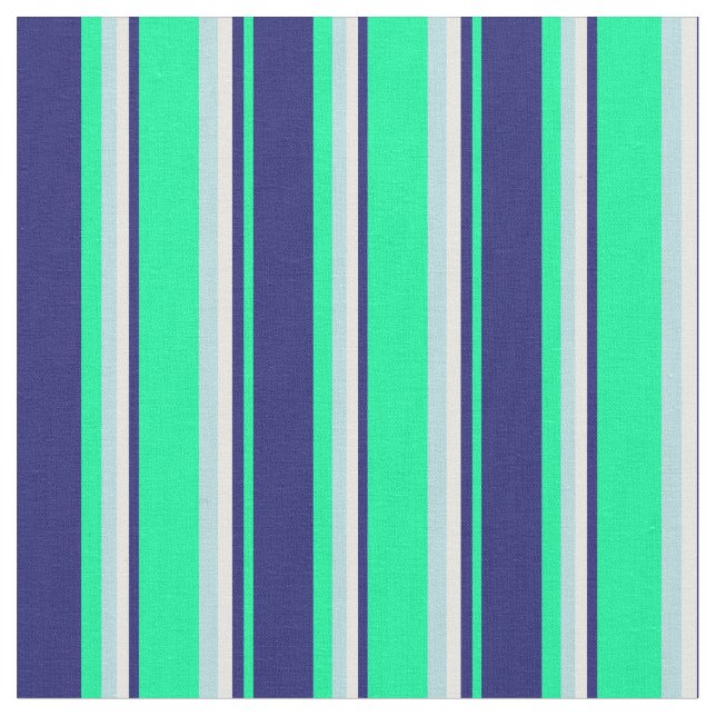Grüne, Midnight Blue, White & Powder Blue Lines Stoff (Nahaufnahme)