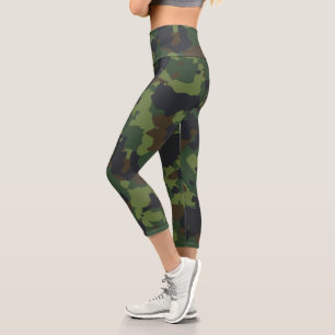 Grüne Militär-Armee-Tarnung Camo Capri Leggings