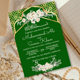 Grüne Minimal floral Gold Islamische Hochzeit Einladung