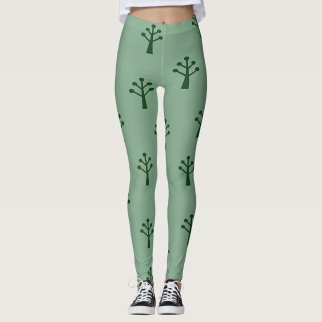 Grüne minimalistische Bäume  Leggings (Vorderseite)