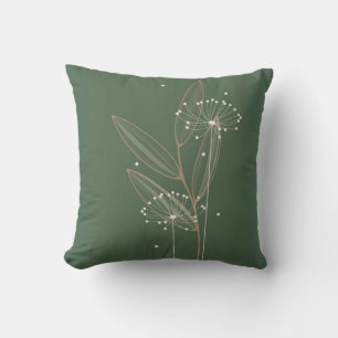 Grüne minimalistische botanische Linienkunst Blume Kissen