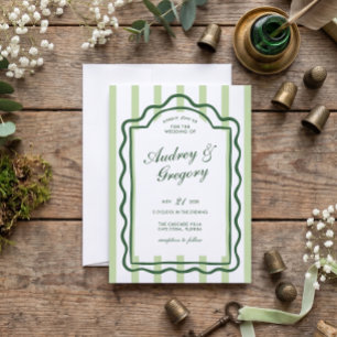 Grüne minimalistische Coquette-Hochzeit Einladung