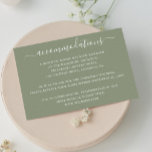 Grüne minimalistische Hochzeitsunterkünfte Begleitkarte<br><div class="desc">Minimalistische Übernachtungskarte in pastellgrün,  hellgrün für die Waldsommerhochzeit. Bitte kontaktieren Sie mich,  wenn Sie weitere Informationen benötigen.</div>