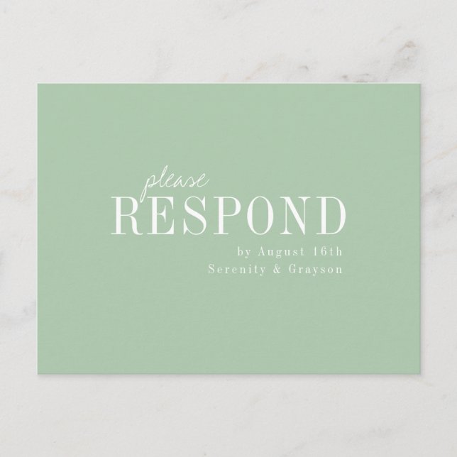 Grüne minimalistische typografische Hochzeit Einladungspostkarte (Vorderseite)