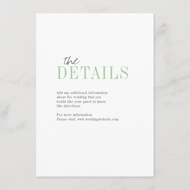 Grüne minimalistische typografische Hochzeitskarte Begleitkarte (Vorderseite)