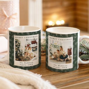 Grüne minimalistische Weihnachtsblatt-Muster-Famil Kaffeetasse