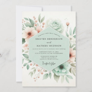 Grüne Minz-Blumen-Hochzeit im Whimsy-Stil Einladung