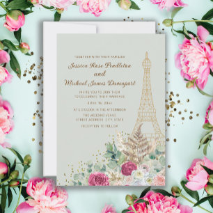 Grüne Minze Paris Eiffelturm Frankreich Hochzeit Einladung