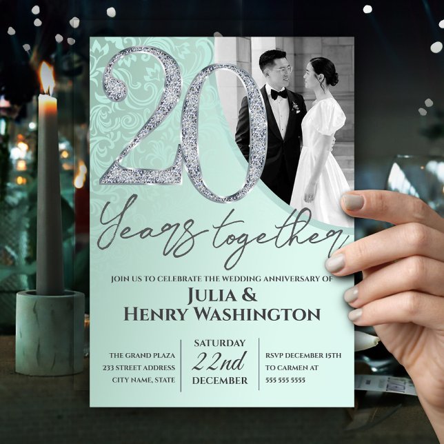 Grüne Minze und silberne Hochzeit  Einladung (Von Creator hochgeladen)