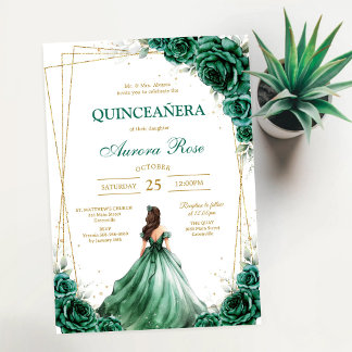 Grüne Mis Quince Quinceañera Geburtstagseinladung Einladung