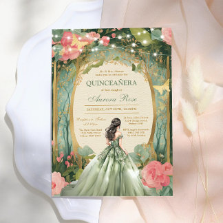 Grüne Mis Quince Quinceañera Geburtstagseinladung Einladung