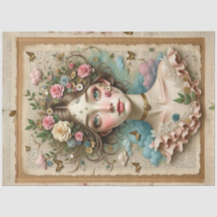 Grüne Mit Augen Girl mit Blume und Schmetterlingen Seidenpapier