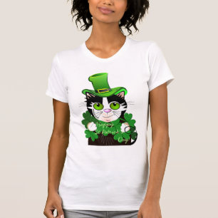 Grüne mit Augen Katze des Kleeblatts. T-Shirt