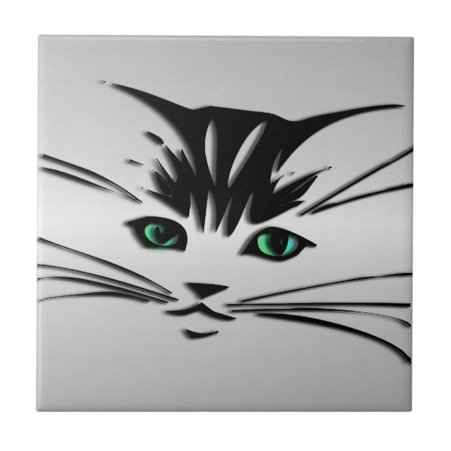 Grüne Mit Augen Katze Fliese (Vorderseite)