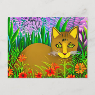 Grüne Mit Augen Katze im Blumengarten Postkarte