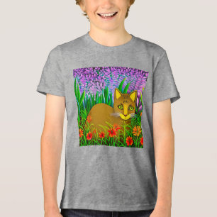Grüne Mit Augen Katze im T-Shirt eines Blumengarte Tri-Blend Shirt