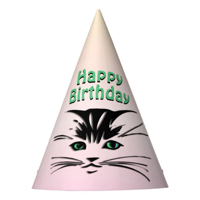 Grüne Mit Augen Katze Partyhütchen (Vorderseite)