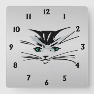 Grüne Mit Augen Katze Quadratische Wanduhr