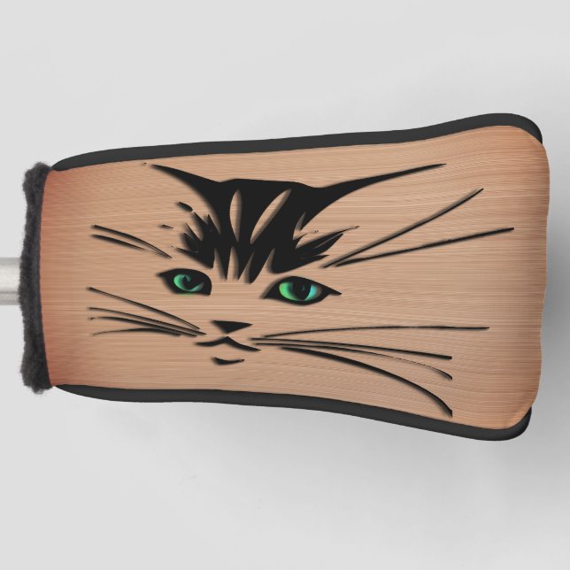Grüne Mit Augen Katze Rustikal Golf Headcover (Vorderseite)