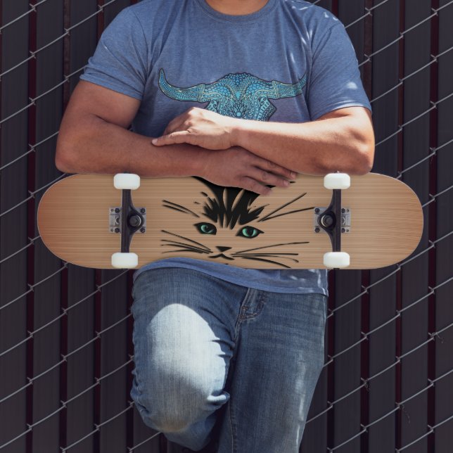 Grüne Mit Augen Katze Rustikal Skateboard (Außenbereich 3)