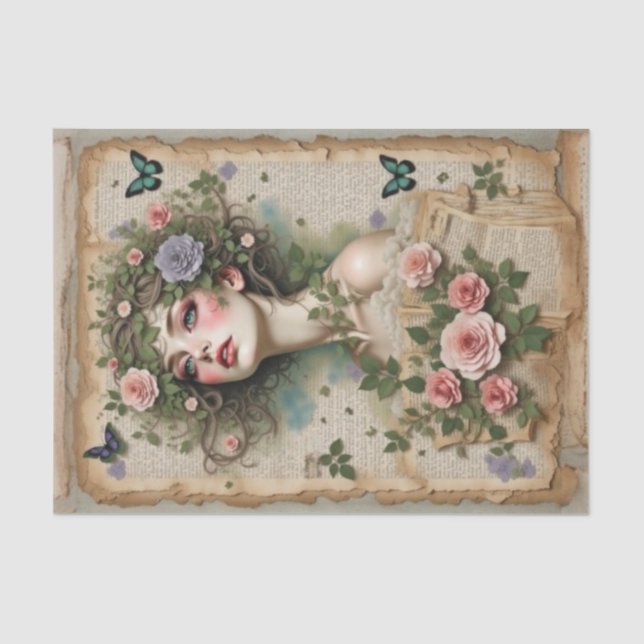 Grüne Mit Augen Schönheit mit Blume und Schmetterl Seidenpapier (Vorderseite)