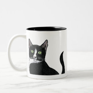 Grüne mit Augen Schwarzweiss-Katze Zweifarbige Tasse