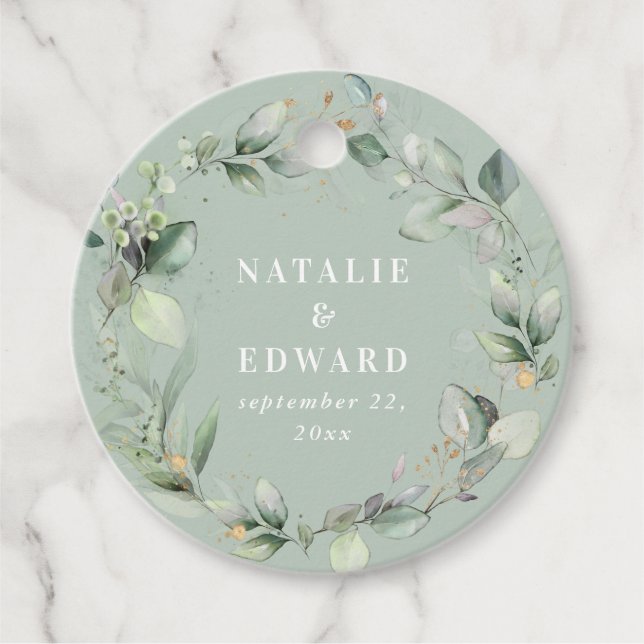 Grüne moderne Aquarellpflanze Gastgeschenk Hochzei Geschenkanhänger (Vorderseite)