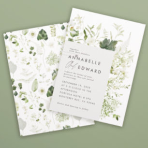 Grüne, moderne botanische Hochzeit Einladung