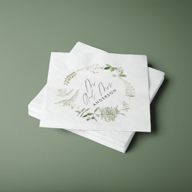 Grüne, moderne botanische Hochzeit Serviette (Von Creator hochgeladen)