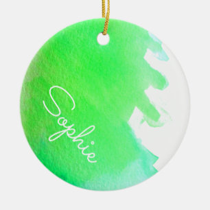 Grüne, moderne, einfache Aquarellfarbe Weihnachtsn Keramik Ornament