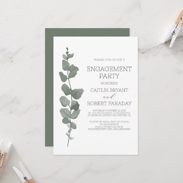 Grüne Moderne Engagement Party Einladung (Vorderseite/Rückseite Beispiel)