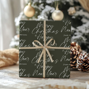 Grüne Moderne frohe Weihnachten und glückliches Ne Geschenkpapier