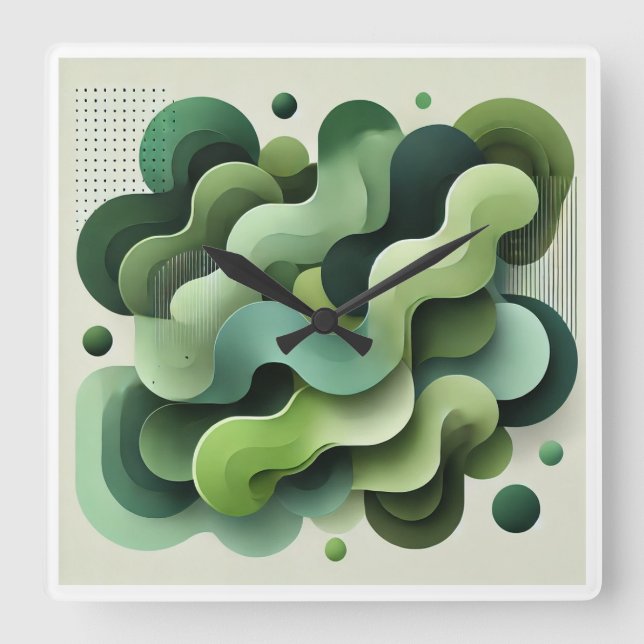 Grüne moderne Kunst Deko abstrakt Wall Clock Quadratische Wanduhr (Vorderseite)