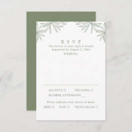 Grüne, moderne minimale botanische Mahlzeit RSVP Karte