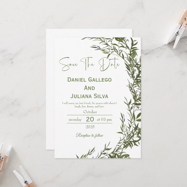 Grüne Moderne Save the Date Einladung (Vorderseite/Rückseite Beispiel)