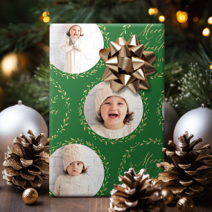 Grüne moderne Schrift Frohe Weihnachten Familie 6 Geschenkpapier