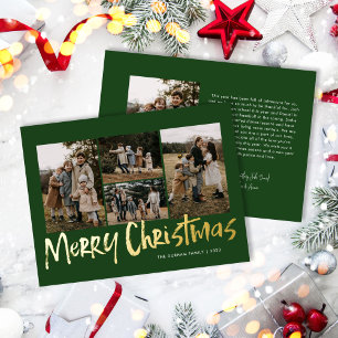 Grüne moderne Schrift Fünf Foto frohe Weihnachten Folien Feiertagskarte