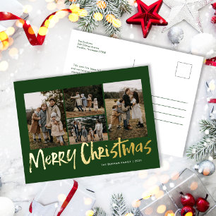 Grüne moderne Schrift Fünf Foto frohe Weihnachten Folien Feiertagspostkarte