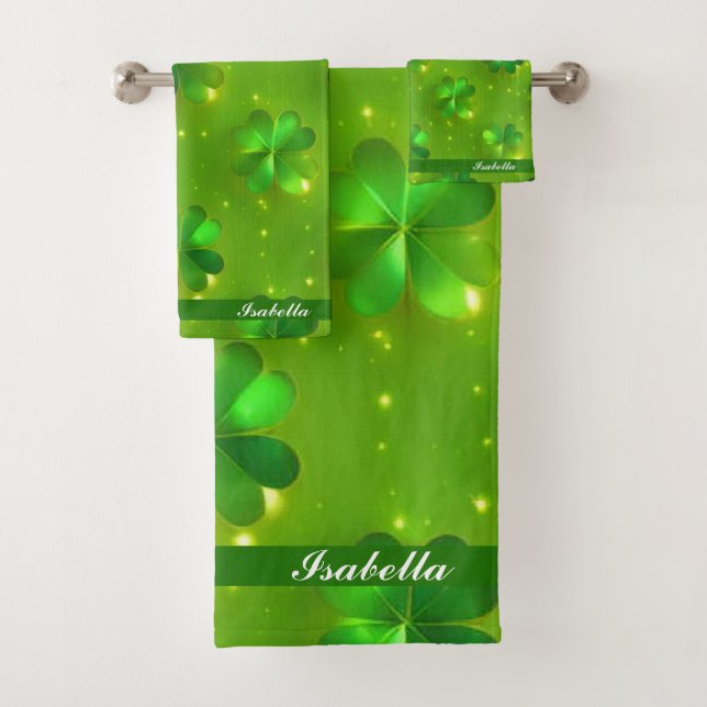 Grüne moderne St Patrick's Day Clover Collection Badhandtuch Set (Insitu)